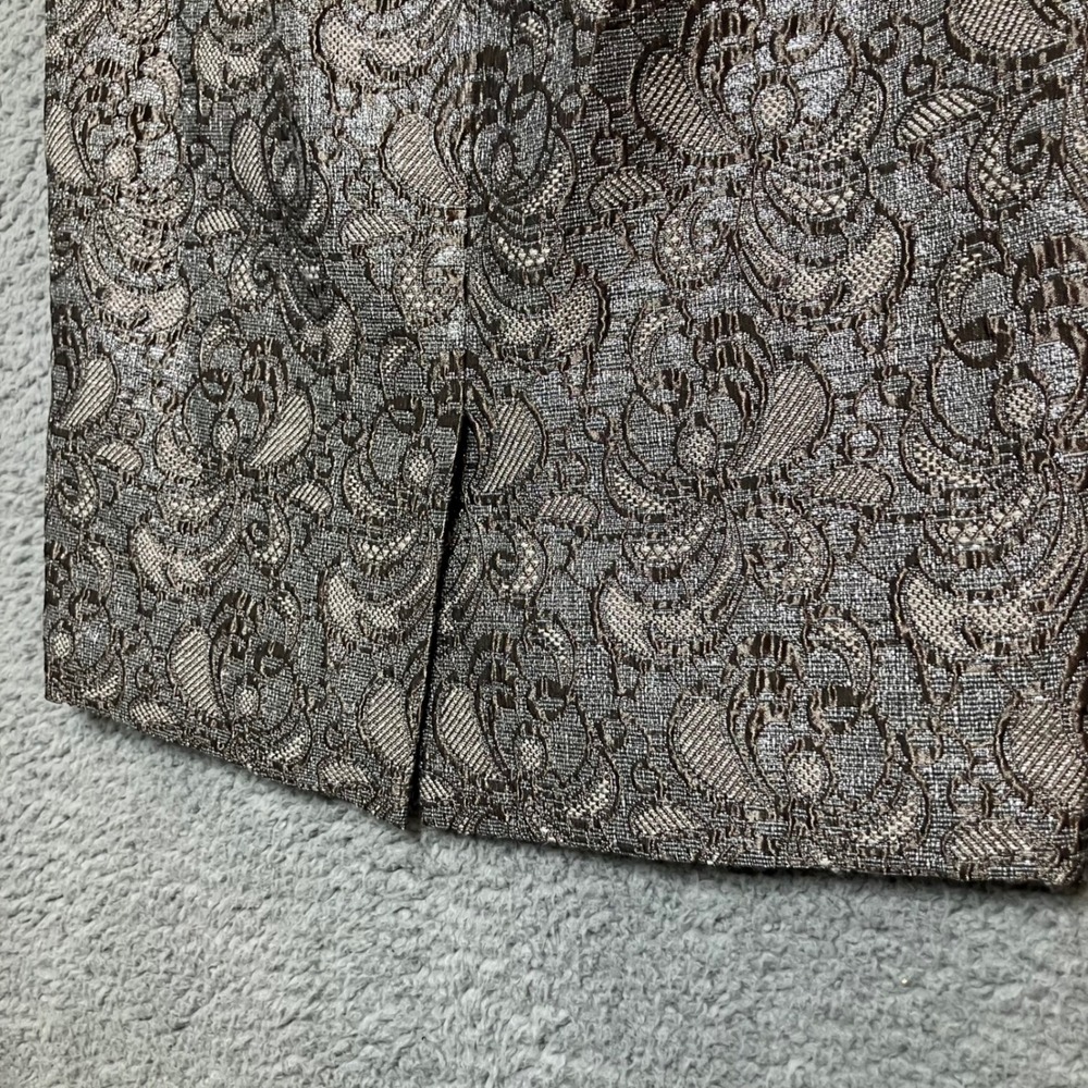 Ann Taylor Pencil Skirt 2 Mohair Wool Blend Silver Metallic Shiny Brocade Office - Picture 7 of 10